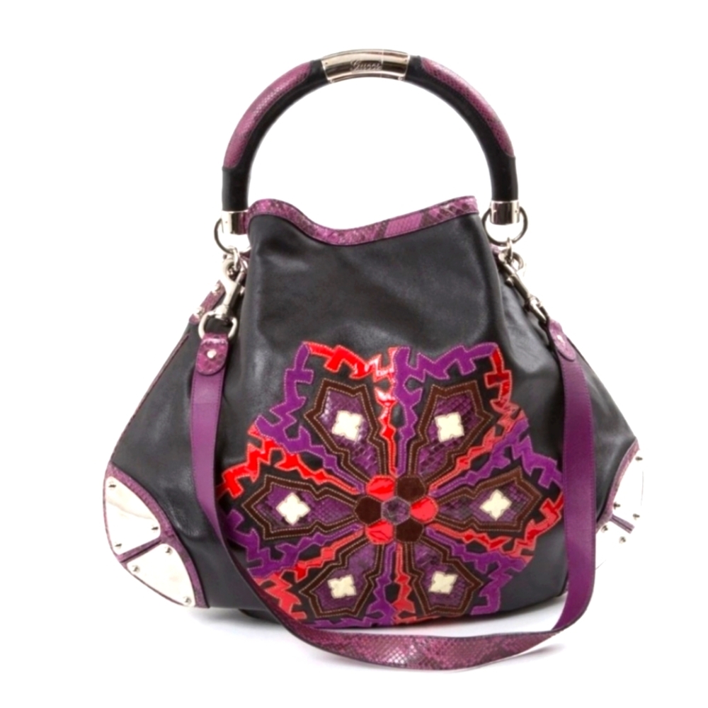 Gucci Spring 2007  Runway Babouska Purple Black Snakeskin Leathers Tassel Bag